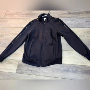 Zella black zip up workout jacket with black stripe on sleeves